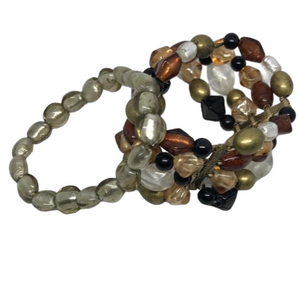 Bundle lot 2 glass bead and brass stretch bracelets boho festival